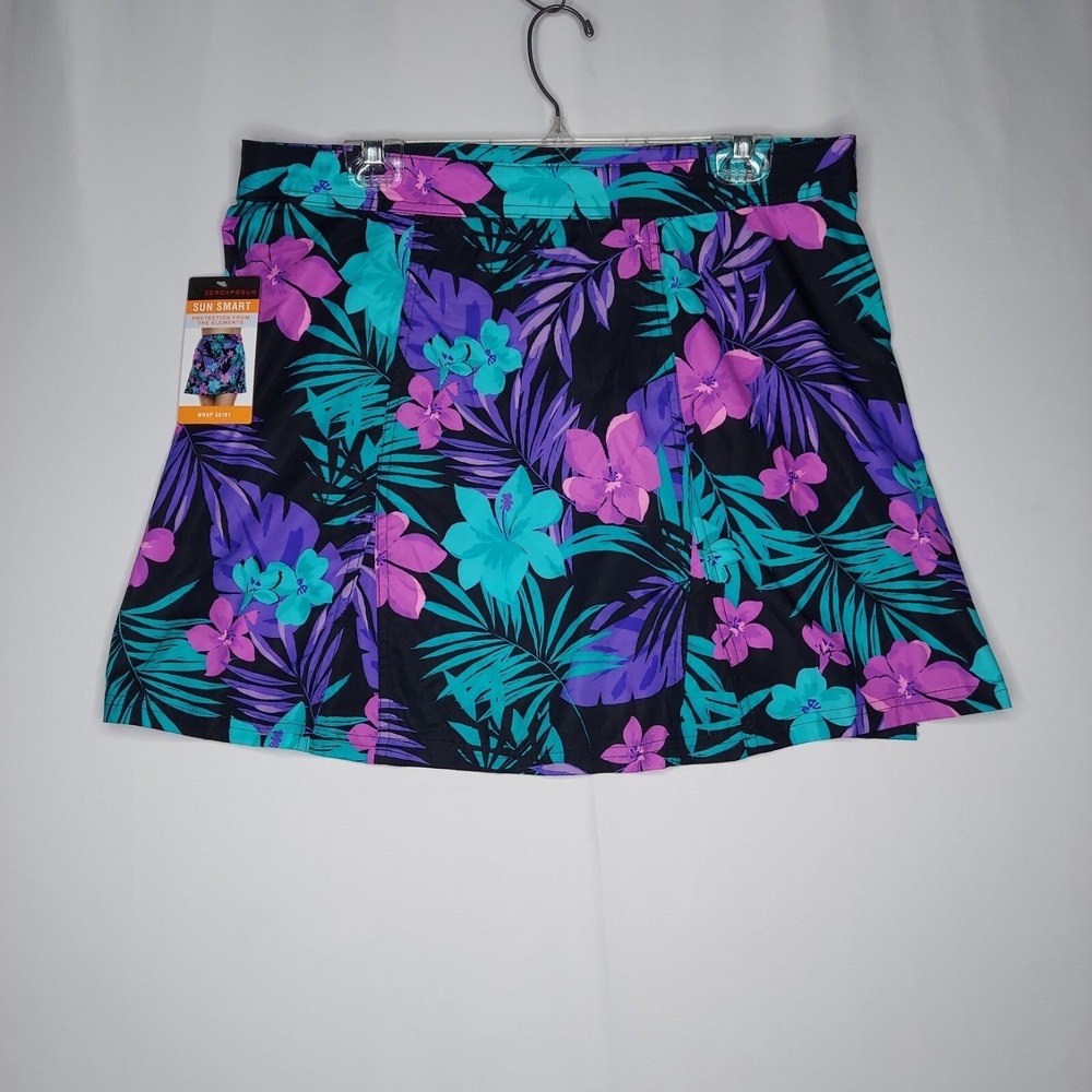 Zero Exposure Swim Skirt UPF 30 Tropical Leaf Floral Wrap Sun Smart Women L/ XL